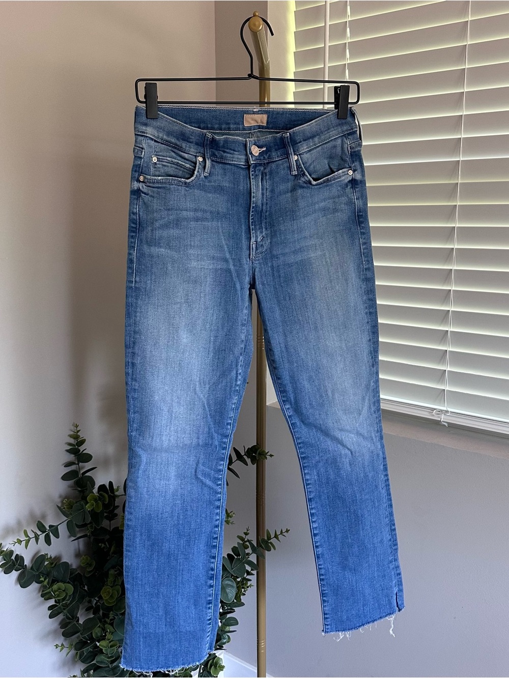 MOTHER Blue Denim High-Rise Straight Jeans
